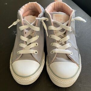 Big Girl’s Converse Gray and Pink Hi-Top Sneakers, Sz. 2
